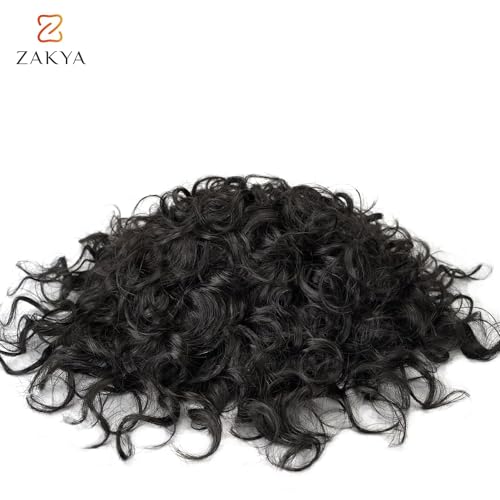 Zakya Hair System for Men Curly Real Human Hair 20mm Curly Mens Toupee 6 * 8in Hair System Replacement Toupee for Men