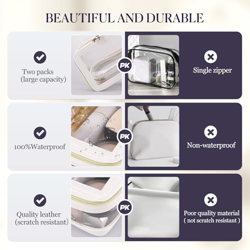Clear Makeup Bag, Travel Cosmetic Case Toiletry Bag, Make up Organizer for Women, Portable Car Organizer Bag Fit Carry-on Travel Essentials (White)
