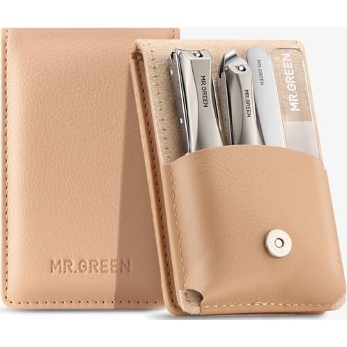 MR.GREEN Nail Clippers, Upgraded Anti-Splash Nail Clipper Set with Nail File and Tweezers & Catcher, Professional Practical Manicure Nail Care Kit with Exquisite Leather Case for Men & Women