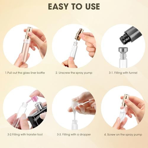 2PCS Perfume Travel Refillable Bottle, 5ml Cologne Travel Bottle, Atomizer Sprayer for Perfume, Mini Cologne Dispenser Empty Fragrance Spray for Women, Men, Gift (Cham Gold & Rose Gold)