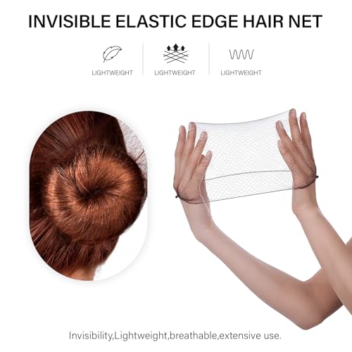 100Pcs Brown Hair Nets for Women, 20 Inches 50cm Hair Net Comfortable Invisible Long Lasting Elastic Lightweight Hair Nets for Ballet Bun Girls and Women Men (100Pcs,Brown)