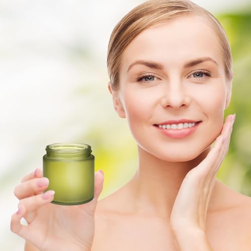 25 Pcs Glass Jars 4 oz Leakproof Round Cosmetic Containers with 25 facial mask spoons Refillable Cosmetic Jar for Lotion Ointments Creams Essential Oil Powder Liquid Food Storage Kitchen(Pea Green)