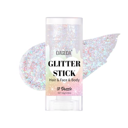 DAGEDA Dazzle Body Glitter Stick,Sparkly Face Glitter Makeup,Holographic Hair Glitters Mermaid Makeup Rave Outfits for Women, Shimmer Face Paint Stick Singer Concert Accessories