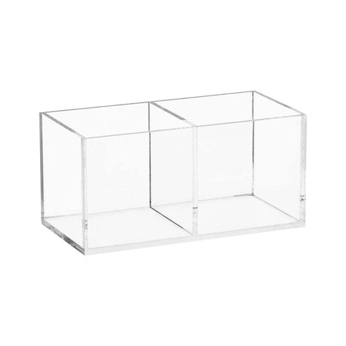 WERADNISH Acrylic Makeup Organizer and Storage, Makeup Brush Holder Organizer 2 Cube Sections, Clear Makeup Cosmetic Lipstick Bin Organizer for Drawer, 5.1'' × 2.6'' × 2.4''