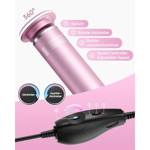 Electric Foot Callus Remover, Upgrade Electric Foot File Callus Remover for Feet, Adjustable Speed Foot File with 60 Pcs Sandpaper Discs, Foot Scrubber for Cracked, or Tough Skin and Calluses, Pink