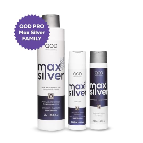QoD PRO Max Silver Hair Reconstructor, Brazilian Keratin Treatment with Violet Pigments for All Hair Types, Natural, Long-Lasting Straightening Effect, Zero Frizz, Instant Shine, 33.8 oz (1 L)