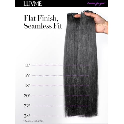 LUVME Yaki Straight Seamless 2 Pack 220g 14Pcs Clip in Hair Extensions Full Max with 16inch Natural Black 100% Real Soft Human Remy Human Hair Extensions