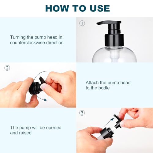 Empty Plastic Pump Bottles Dispenser 2 Pack Clear Refillable Pump Bottle for Shampoo, Liquid Soap, Massage Oil