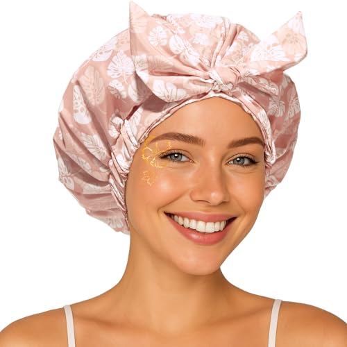 Yanibest Shower Cap for Women Reusable Waterproof, Adjustable Non-Slip Shower Hair Cap, Washable Bath Hat for Long Hair
