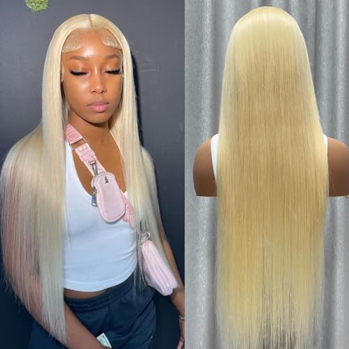 28 Inch 613 Lace Front Wig Human Hair 180% Density 13x4 HD Transparent Straight Blonde Lace Front Wigs Pre Plucked with Baby Hair Glueless Blonde Lace Frontal Wig