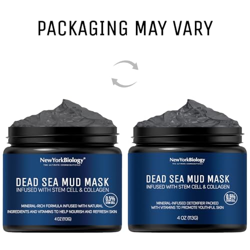 New York Biology Dead Sea Mud Mask for Face, Body | with Stem Cell and Collagen | Spa Quality Pore Refiner for Oily Skin | Natural Skincare for Women, Men | Tighten Skin | 4 oz (Pack of 2)