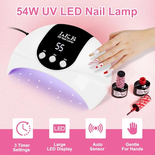 UV Light for Gel Nails, LKE 54W UV LED Nail Lamp with 18 Beads 3 Timer Setting & Auto Sensor Nail Dryer for Gel Polish Polygel Fast Curing Manicure Professional Nail Dryer Home Salon Nail Tools