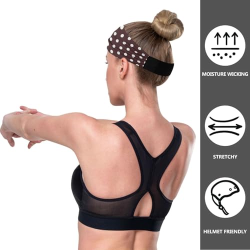 Polka Dots Brown White Headband for Women Hair Non Slip, Soft Elastic Hair Bands Fashion Wide Headbands for Exercise Yoga Workout