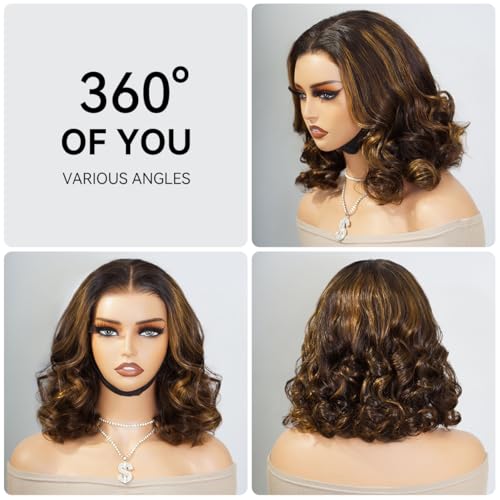 mscoco Bob Wig Human Hair 6¡¿5 Glueless Wigs Human Hair Pre Plucked Pre Cut 180% Density Closure Highlight Wig Human Hair for Black Women 1B/2/30 Wear and Go Honey Blonde Bob Wig 12inch