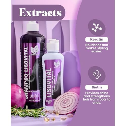 Natural Sant - Liso Vital duo kit - Shampoo & Leave-In Conditioner, Anti Frizz, Heat Protectant for Hair with Red onion extract, Biotin & Rosemary