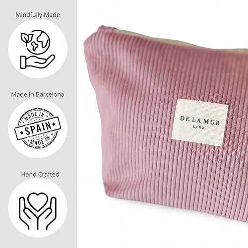 Pink Corduroy Cosmetic Bag for Women ? Large Toiletry Bag for Travel, Skincare & Makeup Organizer, Travel Size Toiletries Bag ? Cruise & Vacation Gift ? Made in Barcelona, Spain