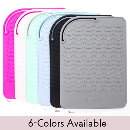 ANGENIL Silicone Heat Mat for Hair Tools - Flat Iron and Curling Iron Mat Heat Resistant for Counter, Heat-Resistant Flat Iron Travel Essentials Case, Vanity Organizer, Grey, Normal Size 9" x 6.5"