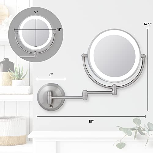 Zadro 11" LED Wall Mounted Makeup Mirror 10X/1X Shaving Mirror Cordless or Battery Operated Vanity Mirrors for Wall