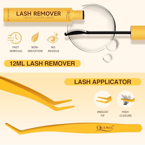 QUEWEL Lash Clusters Kit, 156 PCS Eyelash Clusters Kit D Curl Cluster Lahses Kit Include Mix10-18mm Lash Clusters Lash Bond and Seal Lash Tweezers Lash Cluster Glue Remover(QUBM-MIX10-18)
