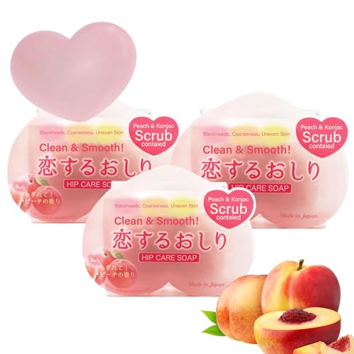 Pelican Soap Natural Bar Soap with Citric Acid, Aloe Extract & Jojoba Seed Oil, Exfoliating Bar Soap for Women & Men, Dead Skin Removal & Pore Firming, Japanese Skincare Peach Scent, 2.8 oz 3 EA