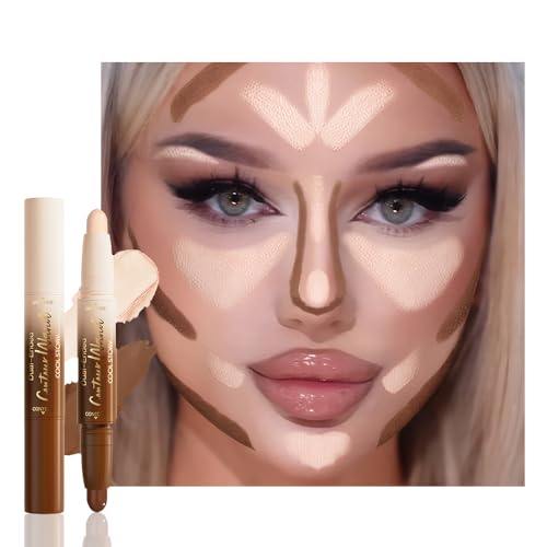 Dual-Ended 2-in-1 Cream Contour & Highlighter Stick Makeup For Face & Body ? Waterproof, Long-Lasting, Suitable for All Skin Tones, 01#Nuetral Nude + Beige