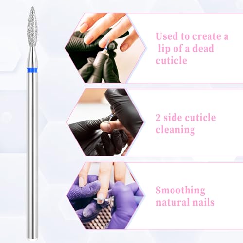 Ouligay 10pcs Cuticle Nail Drill Bit Set, Cuticle Drill Bits for Nails, Professional Cuticle Bit for Nail Drill, Flame Bit for Nail Drill for Manicure Pedicure Clean Tool with Case