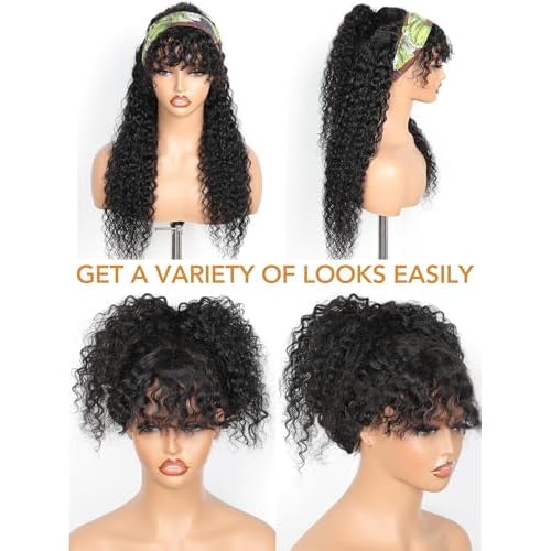 Ruiyu Shaggy Haircuts Curly Wig with Bangs Human Hair 2x4 HD Lace Closure Wear and Go Glueless Wig Water Wave Wigs with Bangs for Black Women 100% Brazilian Virgin Human Hair 20 Inch