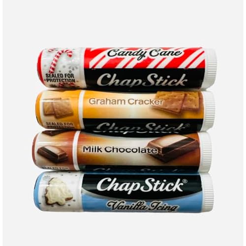 Chapstick GingerBread, Holiday Graham Cracker, Candy Cane, Vanilla Icing and Milk Chocolate Lip Balm - 4ct
