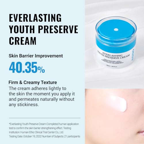 ASNO Everlasting Youth Preserve Cream 55ml - Vegan Face Moisturizer for Wrinkle Care, Barrier Repair, Hydration for Dry & Sensitive Skin, Everlasting Flower + Ceramide + Peptides, Korean Skincare