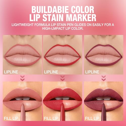 LANGMANNI 12 Colors Sculpting Matte Velvet Lip Liner Set,Smooth Creamy Texture,Waterproof And High Pigmented For Girls Daily Application Lip Makeup