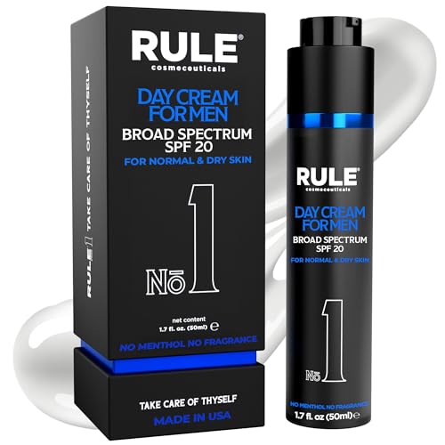 No.1 Day Cream for Men, 10-in-1 Anti-Aging Face Moisturizer to Reduce Wrinkles & Dryness, SPF 20, Collagen, Vitamins B, C & E - Normal & Dry Skin - No Menthol, No Fragrance, 50 mL