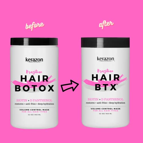 KERAZON Intensive Brazilian Hair BTX Treatment 32oz 946ml For All Hair Types, Thermal Activated Hair Mask Damaged Dry Repair and Long Lasting Volume And Frizz Control. Salon Size Packaging may vary.