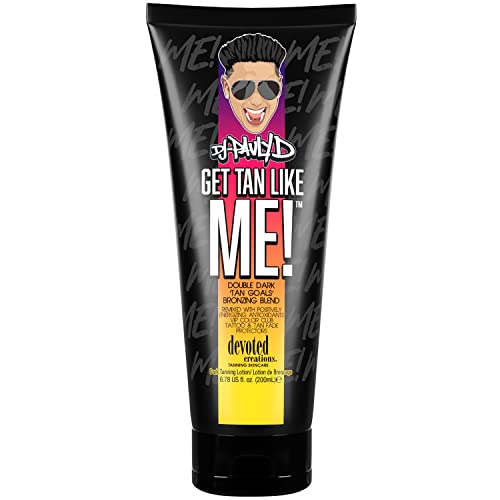 Devoted Creations DJ Pauly D Get Tan Like Me! Dark Tanning Lotion ? Double Dark ¡®Tan Goals¡¯ Bronzing Blend ? Remixed with Positively Energizing Antioxidants VIP Color Club Tattoo and Tan Fade Protectors ? 6.78 oz.