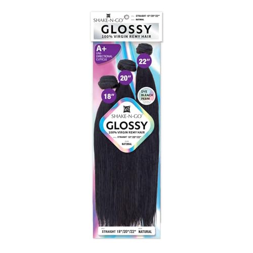 Shake-N-Go Virgin Remy Hair Weave Glossy 3 Bundles Straight 16" 18" 20" (Color:NATURAL BLACK)