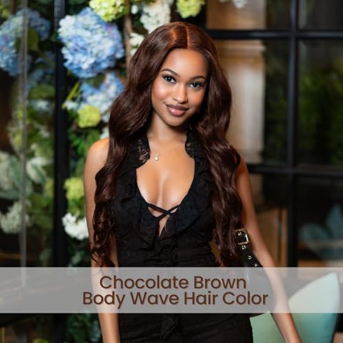 ALHER #4 Chocolate Brown Bundles with 2x6 Long Deep Part Closure 18 20 22+18 IN, Dark Brown Colored 12A 100% Unprocessed Virgin Remy Hair Soft Thick Bundles with Closure