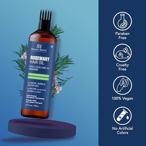 Botanic Hearth 100% Pure Rosemary Oil For Hair Growth | Infused with Biotin, Jojoba & Castor Oil | Hair Oil Repairs Dry Damaged Hair, Strengthening, Healthier - Hair Tonic, 6.7 fl oz - Pack of 2