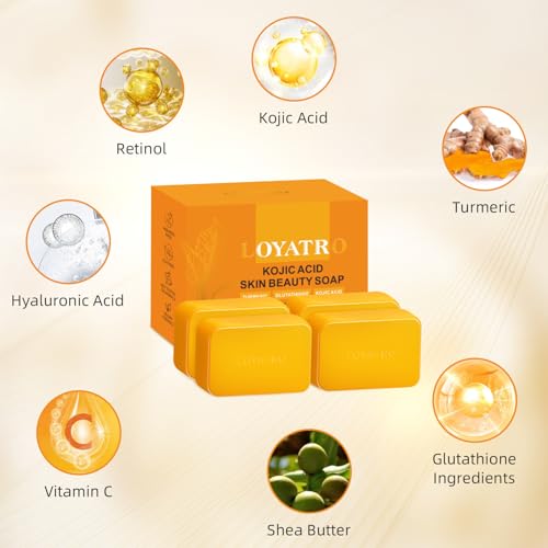 Kojic Acid Turmeric Soap Bar Dark Spots for Face & Body, Deep Cleansing, Gentle Soap Sensitive Skin Formula, All Skin Types 4Pack