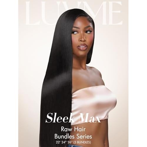 LUVME Straight Human Hair Bundles 16 18 20 Inch, 3 Pack Virgin Brazilian Hair Weave, Unprocessed 15A Grade Double Weft, Silky Natural Look with Thick Ends