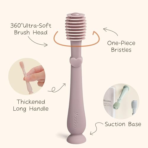 Moonkie Baby Tongue Cleaner, Toddler Toothbrush, Baby Oral Cleaner Newborn Kit for 3 Months+, 2 Pcs (Blush/Pale Mauve)