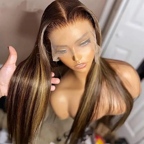 AMIRTY Honey Blonde Lace Ftont Wigs Human Hair 200% Density Straight 4/27 Highlight 13X6 HD Lace Frontal Wigs Pre Plucked Ombre Lace Front Human Hair Wigs for Women With BabyHair 24Inch