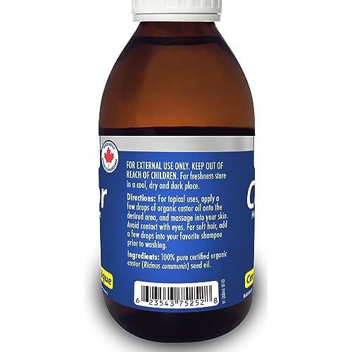 300ml (10oz) glass bottle ORGANIC CASTOR Oil, Expeller Pressed, Moisturizes, Softens and Nourishes Skin, Hair and Nails (300ml) (300ml)