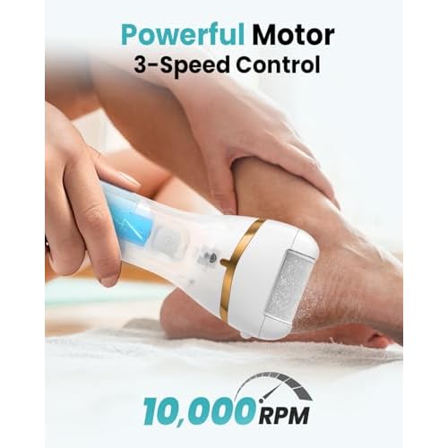 PUBOO Foot Callus Remover Electric 10000 RPM 3-Speed IPX7 Rechargeable Pedicure Kit for Hard Skin Women & Men. Portable Multi-Roller File Grinder Sander Scrubber with LED Display for Wet & Dry Feet