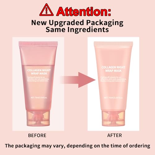 Collagen Night Wrapping Mask Peel-Off Overnight Collagen Face Mask - Deeply Hydrates & Firming & Glowy - Reduce Sagging & Wrinkle For Glowing Skin 2.54 fl.oz with Mask Applicator