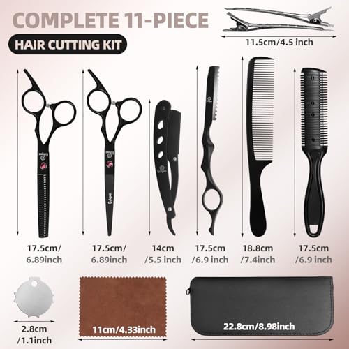 6.5 inch Hair Cutting Scissors Set with Razor, Professional Barber Hairdressing Texturizing Salon Haircut Scissor Japanese Stainless Steel