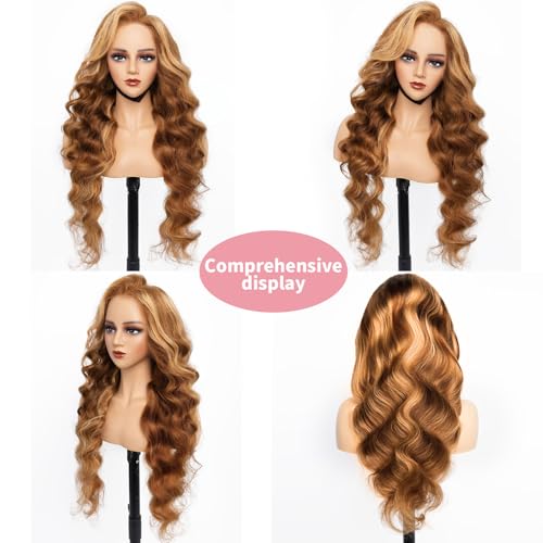Glueless 24 Inch Honey Blonde Wig Human Hair 13X6 Highlight Lace Front Wig Human Hair Ombre Lace Front Wig Human Hair Glueless Wigs Pre Plucked Pre Cut Wear And Go Not Fall Out No Knots