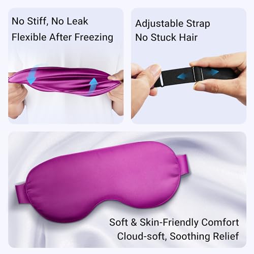 2PCS Cold Eye Mask: Cooling Eye Mask for Puffy Eyes, Headache, Migraines Relief - Cold Compress for Dark Circles, Tired Eyes, After Surgery - Reusable Gel Ice Pack, Weighted Sleep Mask(Black,Purple)