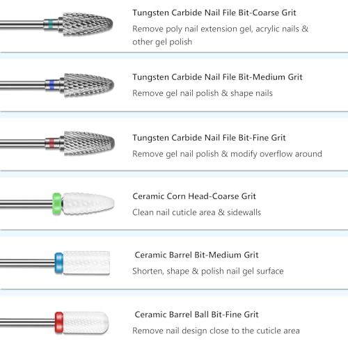13PCS Nail Drill Bits Set, 3/32¡± Professional Nail Drill Bits, Tungsten Carbide Ceramic Efile Cuticle Remover Bits with Brush, Brocas para u?as for Home Salon Nail Manicure