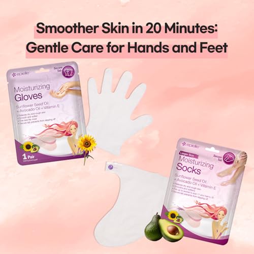 Epielle Moisturizing Hand & Foot Masks for Dry, Rough Skin, Self Care Gifts for Women, Spa Kit, Stocking Stuffers, Thanksgiving Essentials, 6 Moisturizing Gloves & 6 Moisturizing Socks