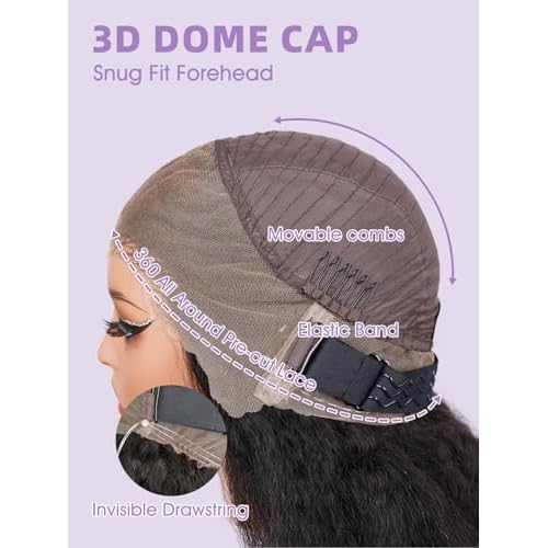 Kinky Straight Invisi Drawstring Glueless HD Full 360 Lace Front Wigs Human Hair Flexible Fit Wear and Go Glueless Wigs Human Hair Pre Cut Pre Plucked Pre Bleached Wigs for Black Women 18 Inch