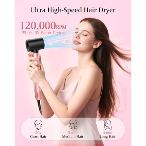 Brightup Dual Voltage Air Wrap Hair Styler - 5 in 1 High Speed Hot Air Styler 1400W Blow Dryer Brush, Negative Ions, Cool Shot Button, Curler, Volumizer, Straighter, No Heat Damage, with Travel Bag